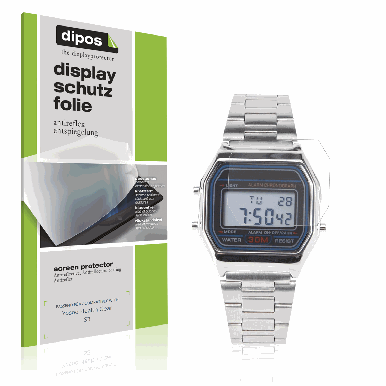 Matte Displayschutzfolie von dipos passend für Yosoo Health Gear S3, präziser Zuschnitt und blasenfrei montiert