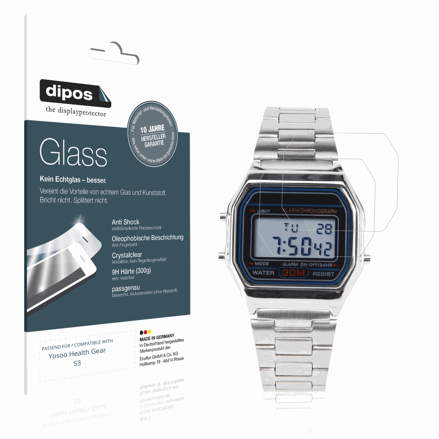 Klare Displayschutzfolie von dipos passend für Yosoo Health Gear S3, 9H kratzfest und blasenfrei montiert