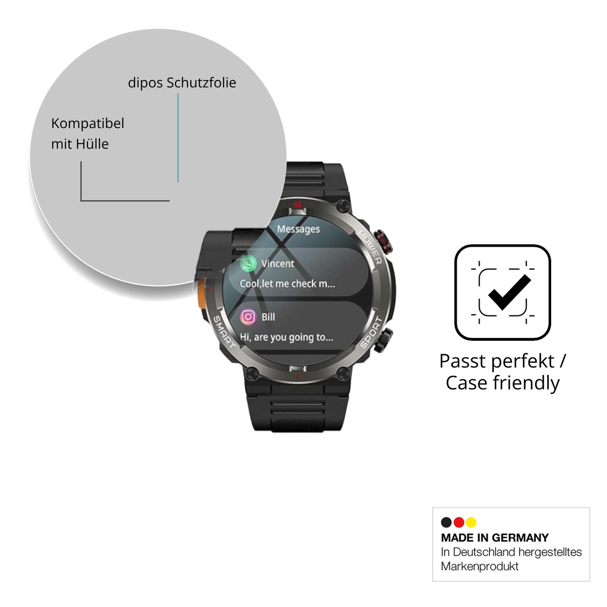 Schutzfolie mit optimaler Passform, zur Verwendung mit Hüllen geeignet