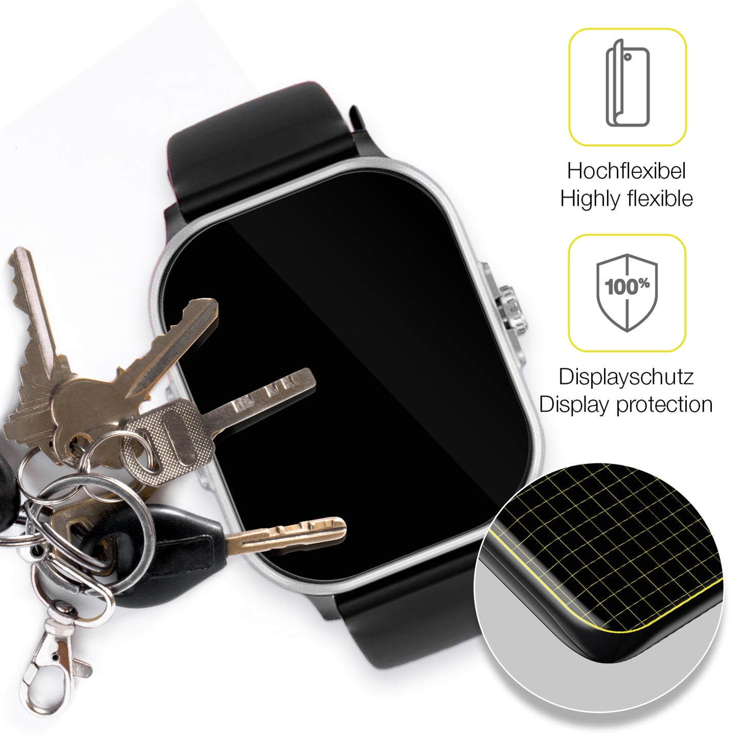 dipos Displayschutz für YYKY Smartwatch 1.72 Zoll, transparente Oberfläche, geringe Dicke und perfekte Passform