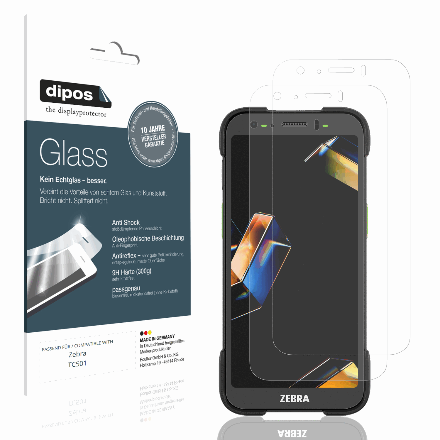 Matte Displayschutzfolie von dipos passend für Zebra TC501, 9H kratzfest und blasenfrei montiert