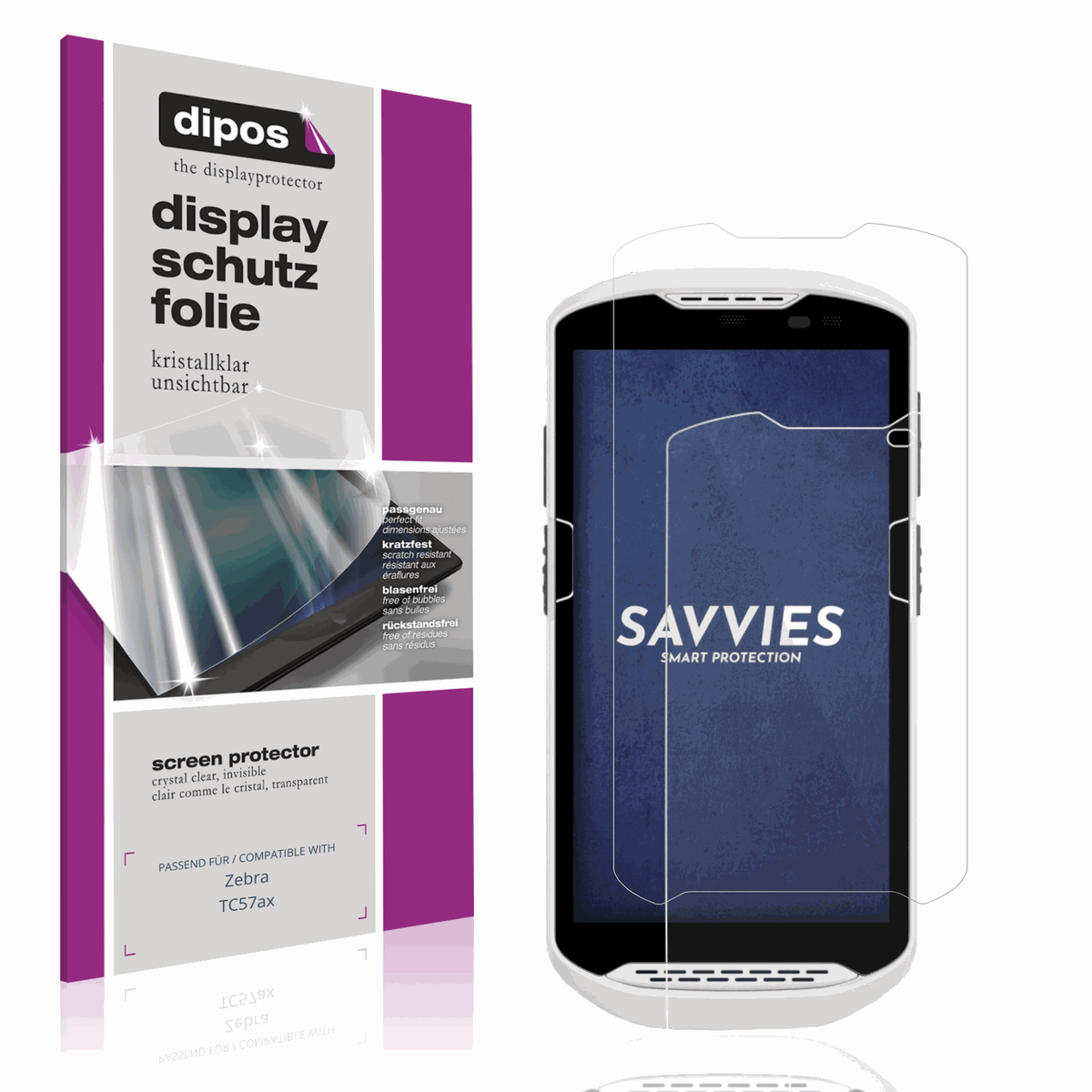 Klare Displayschutzfolie von dipos passend für Zebra TC57ax, präziser Zuschnitt und blasenfrei montiert