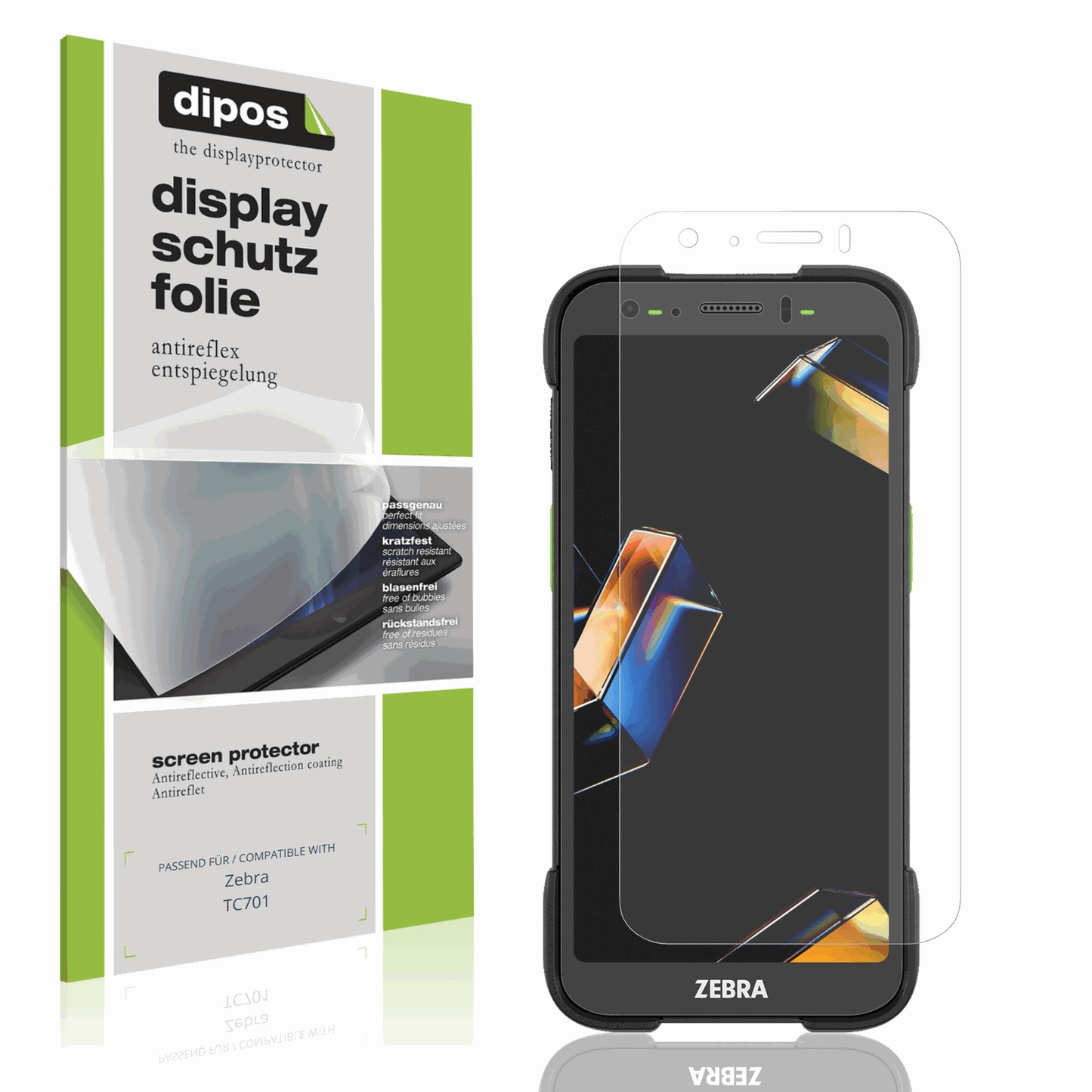 Matte Displayschutzfolie von dipos passend für Zebra TC701, präziser Zuschnitt und blasenfrei montiert