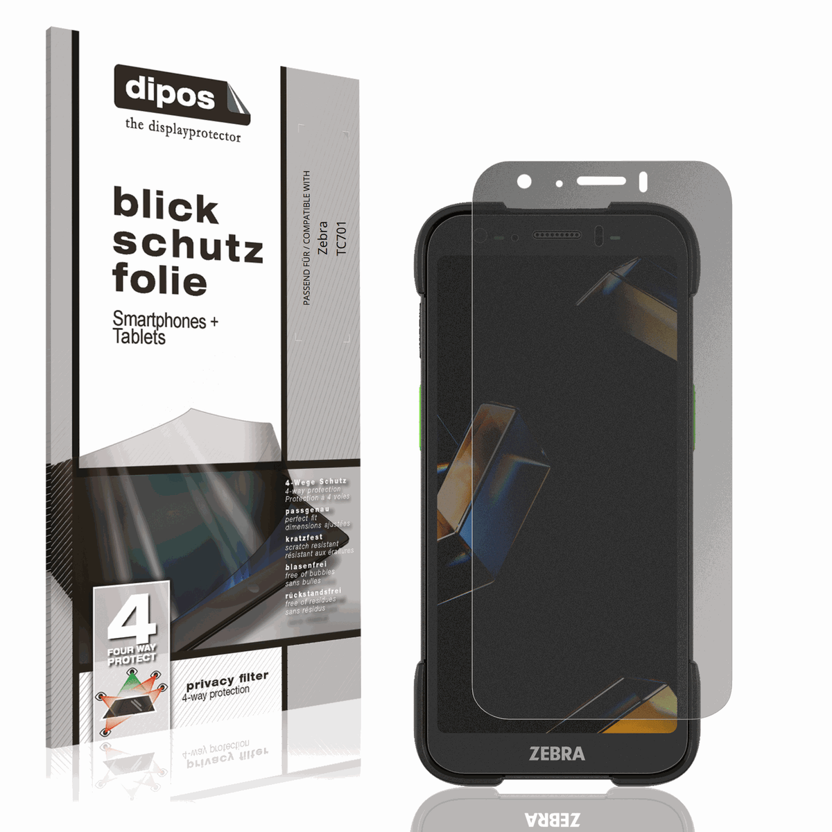 Blickschutzfolie von dipos passend für Zebra TC701, präziser Zuschnitt und blasenfrei montiert