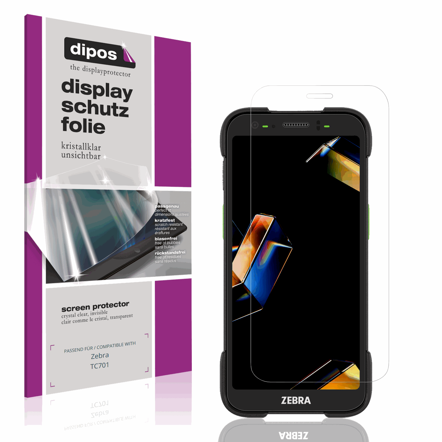 Klare Displayschutzfolie von dipos passend für Zebra TC701, präziser Zuschnitt und blasenfrei montiert