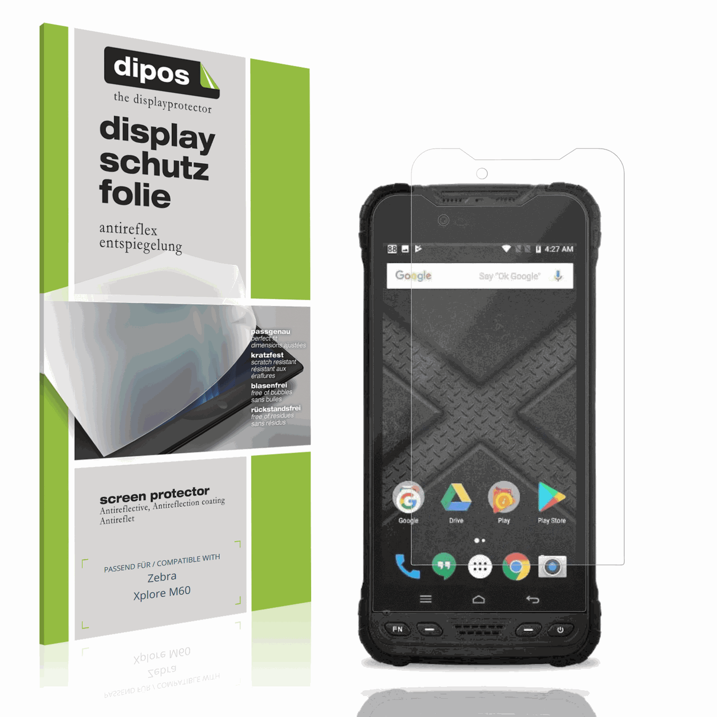 Matte Displayschutzfolie von dipos passend für Zebra Xplore M60, präziser Zuschnitt und blasenfrei montiert