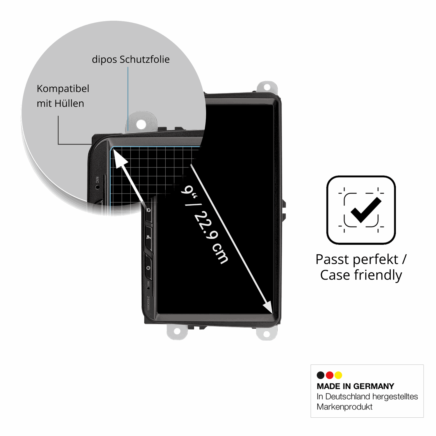 Schutzfolie mit optimaler Passform, zur Verwendung mit Hüllen geeignet
