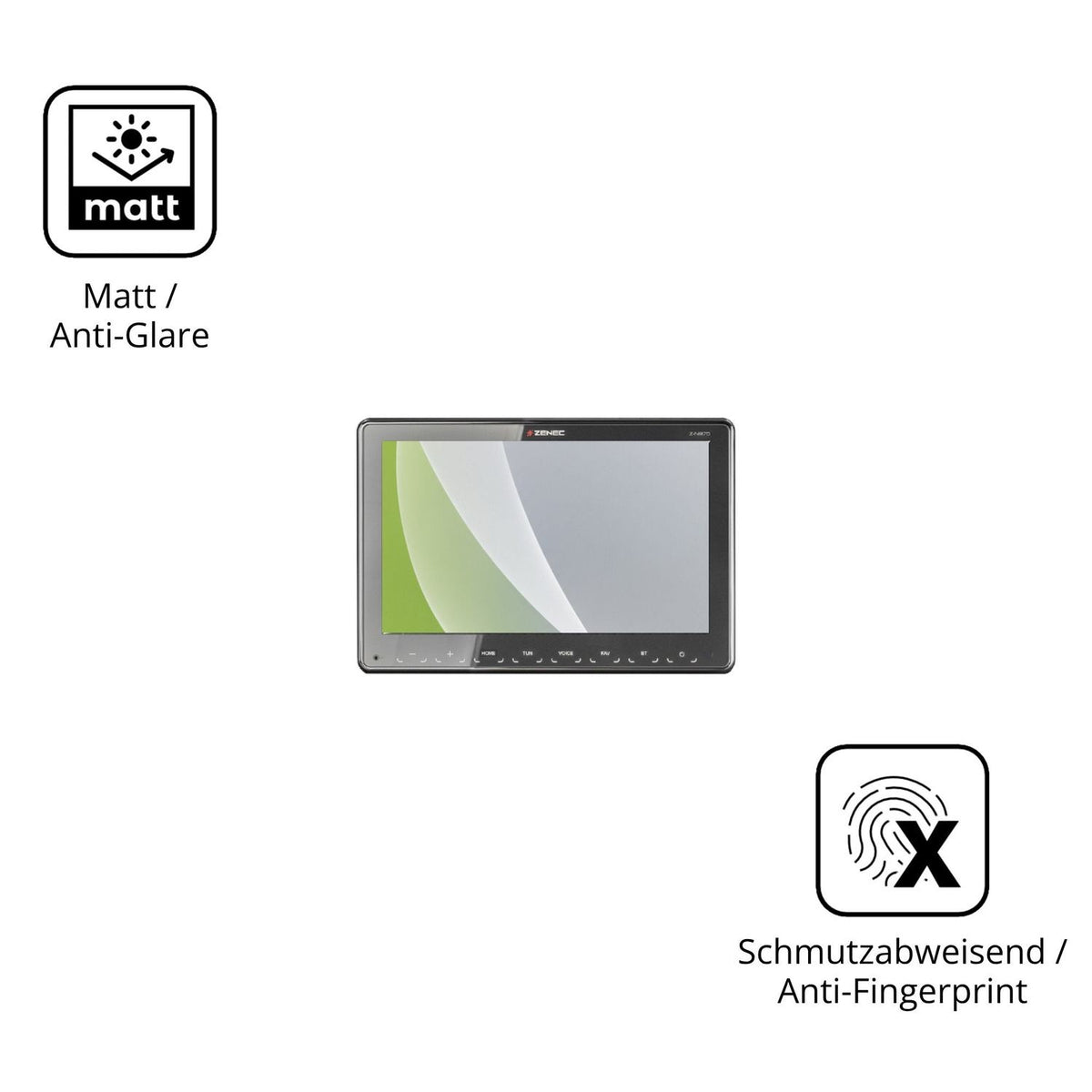 2x Schutzfolie matt für Zenec Z-N975 Display-Schutzfolie