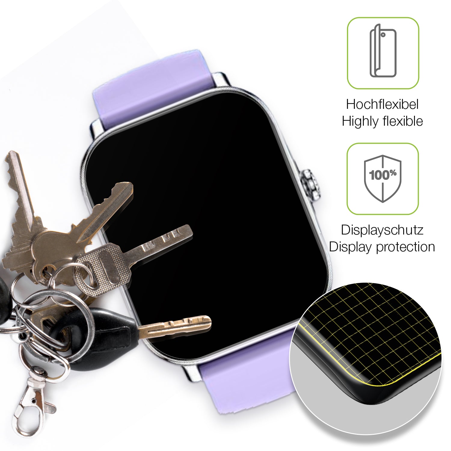 dipos Displayschutz für Zhizhi Smartwatch P90 1.85 Zoll, transparente Oberfläche, perfekte Passform auch für die Rundungen