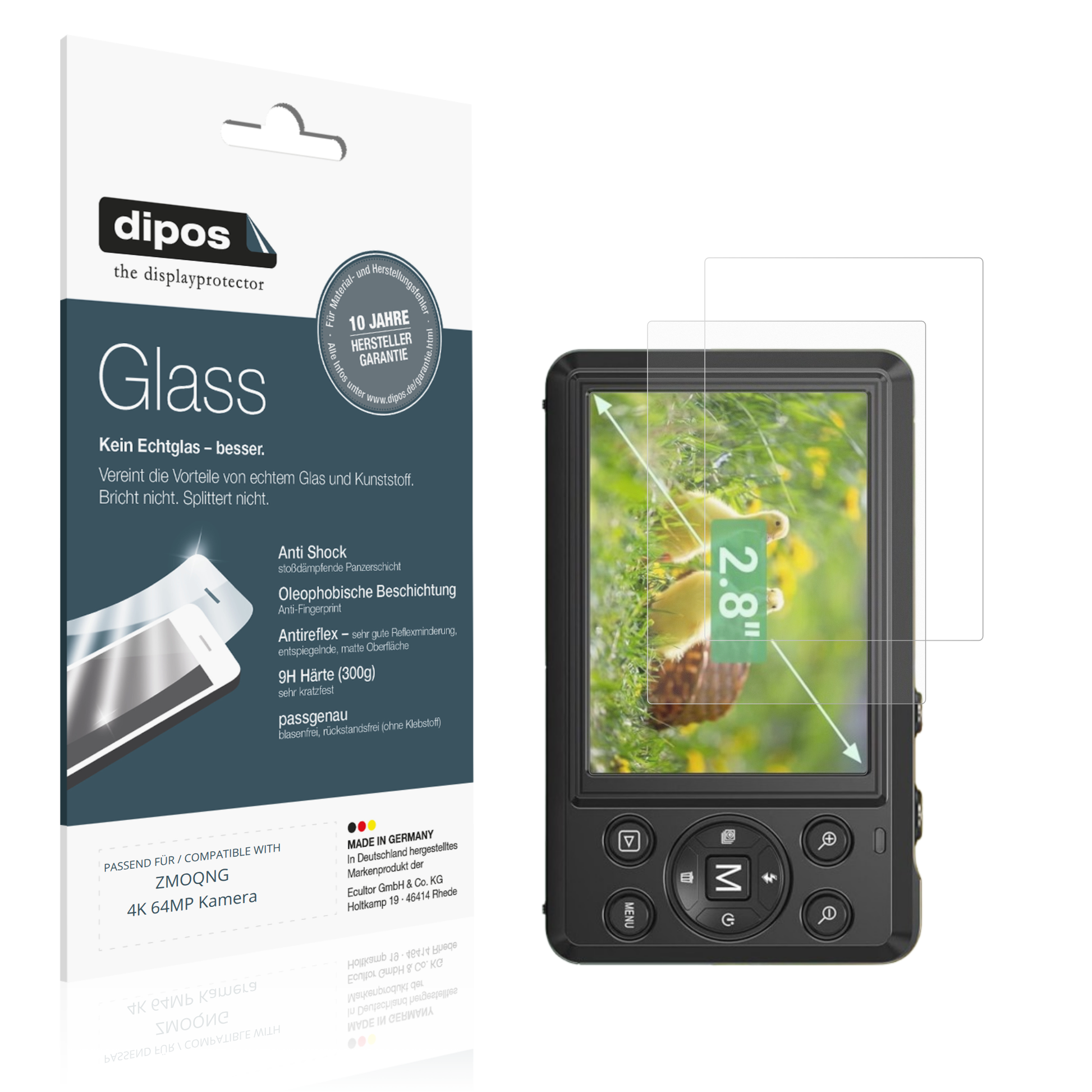 Matte Displayschutzfolie von dipos passend für ZMOQNG 4K 64MP Kamera, 9H kratzfest und blasenfrei montiert