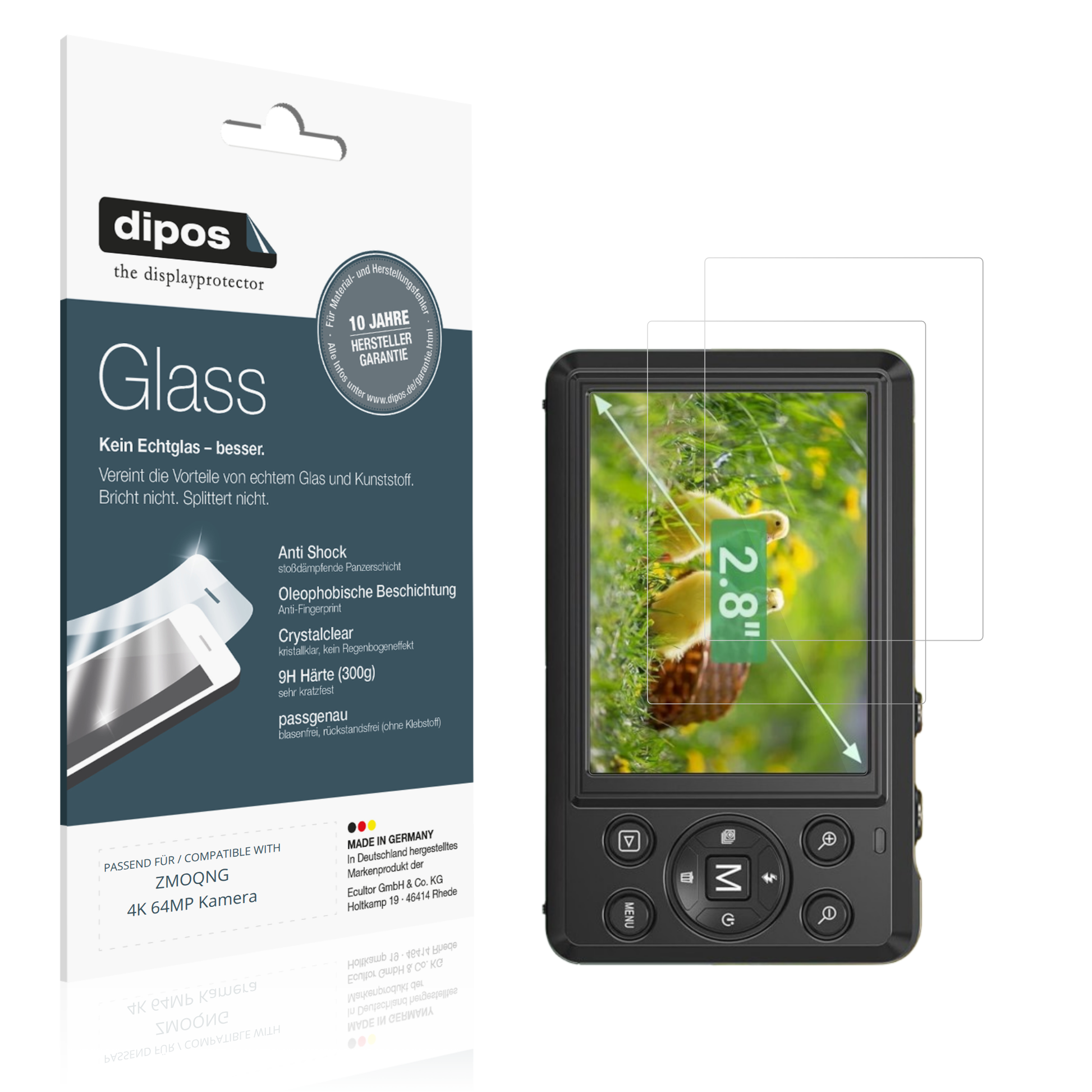 Klare Displayschutzfolie von dipos passend für ZMOQNG 4K 64MP Kamera, 9H kratzfest und blasenfrei montiert