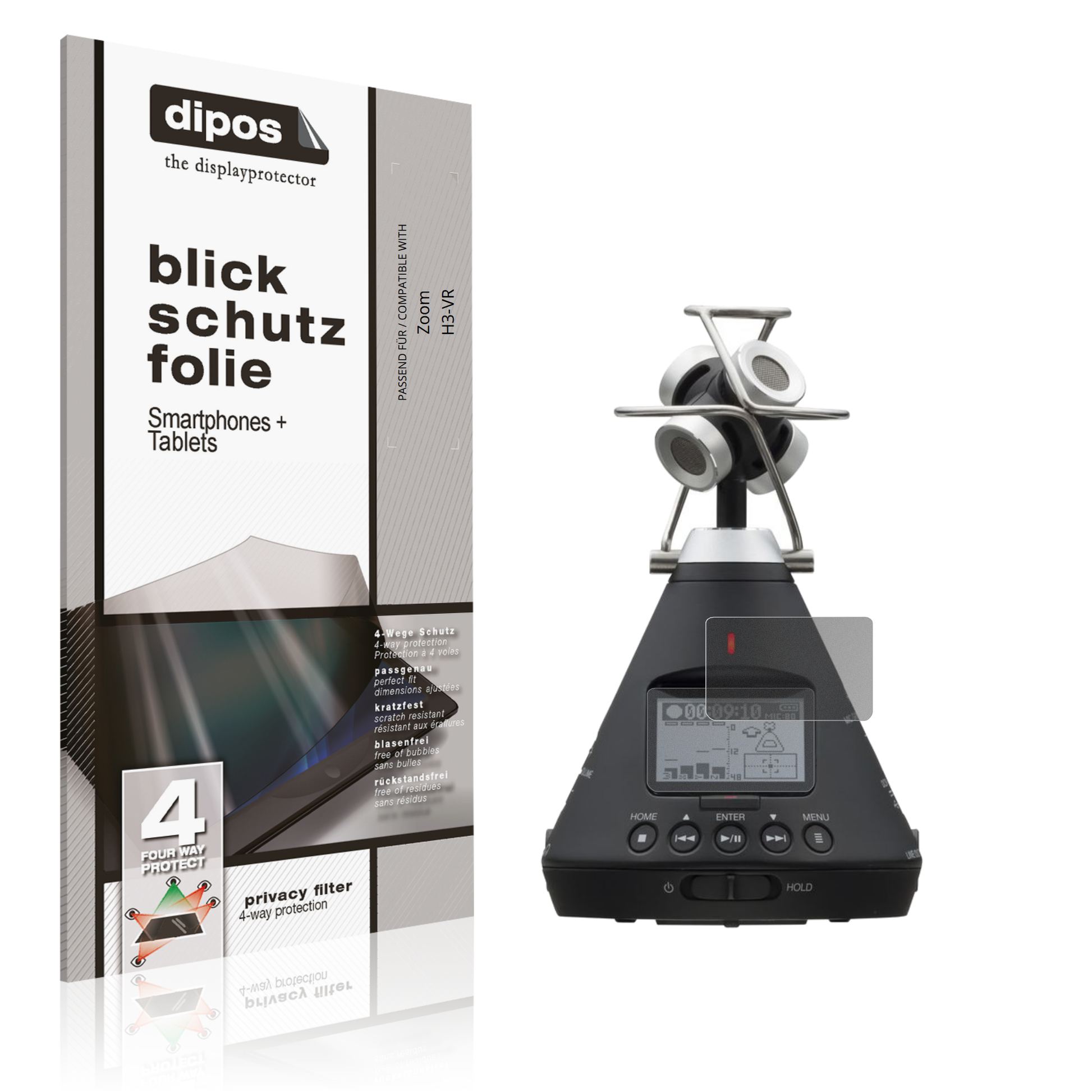 Blickschutzfolie von dipos passend für Zoom H3-VR, präziser Zuschnitt und blasenfrei montiert