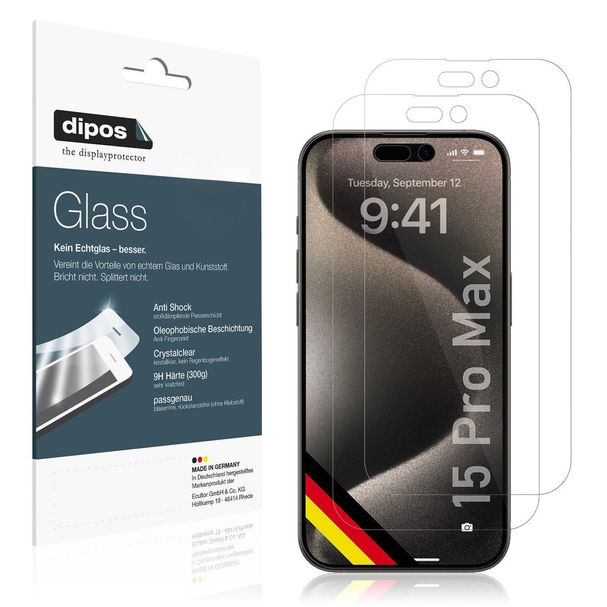 1x 9H Schutzfolie für Apple iPhone 15 Pro Max Panzerfolie