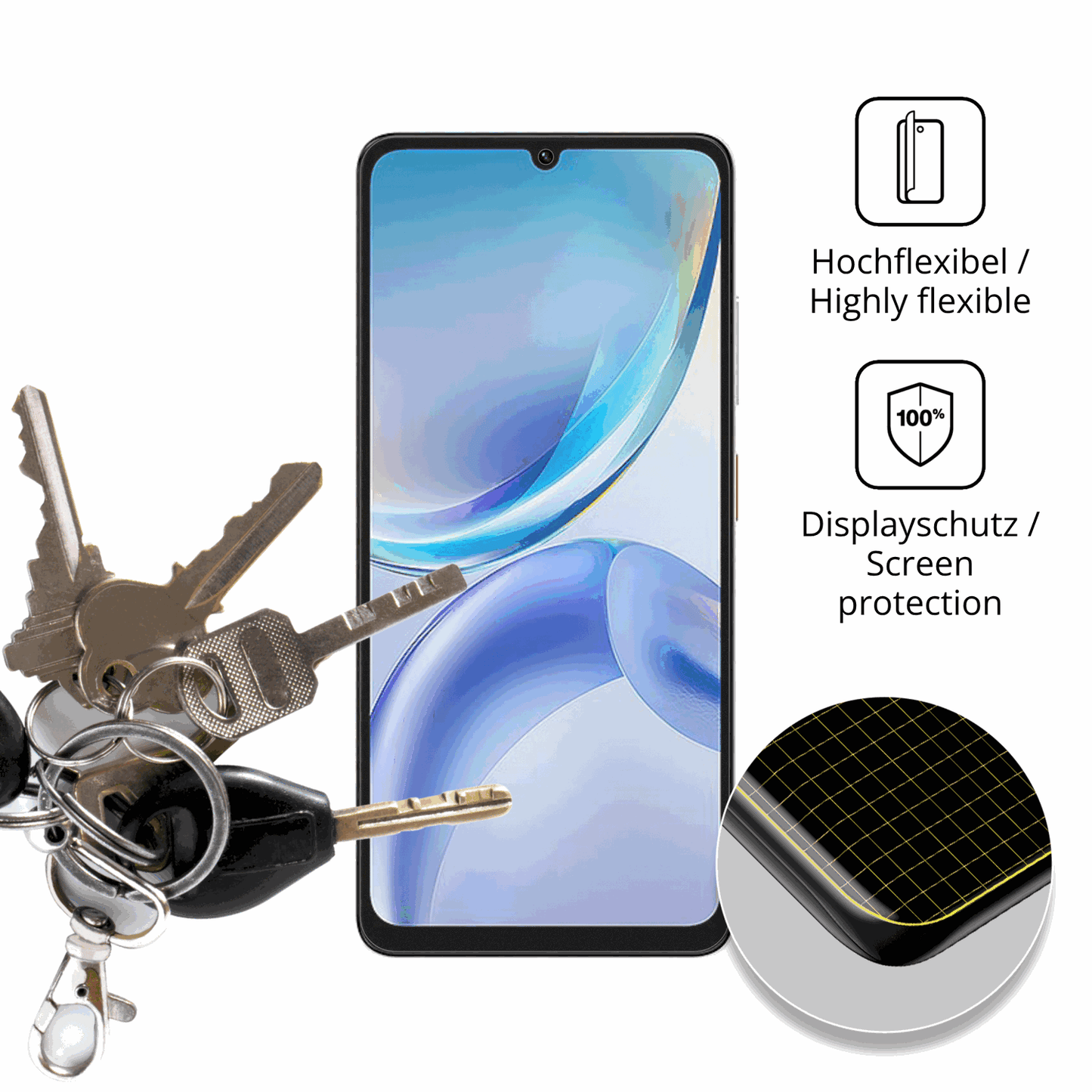 dipos Displayschutz für ZTE Blade A36, transparente Oberfläche, perfekte Passform auch für die Rundungen
