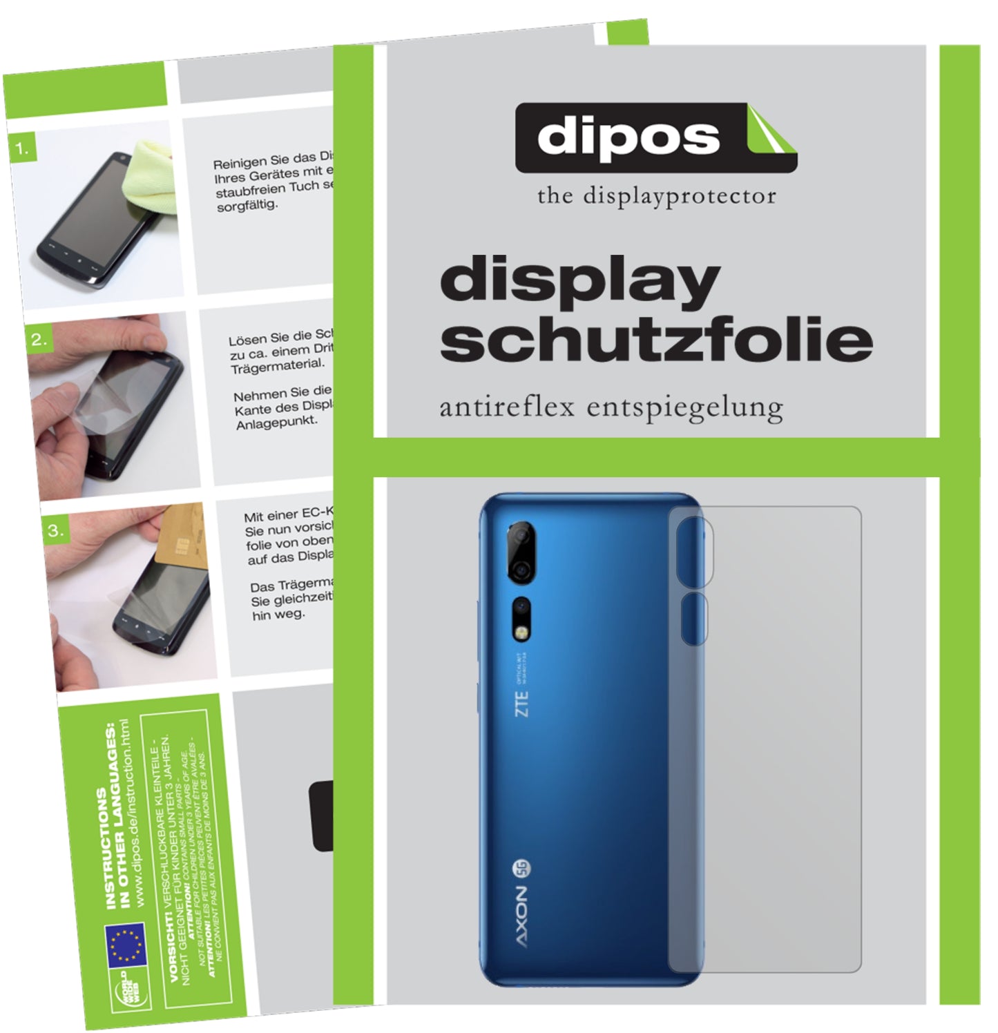 Matte Displayschutzfolie von dipos passend für ZTE Axon 10s Pro 5G Rückseite, präziser Zuschnitt und blasenfrei montiert