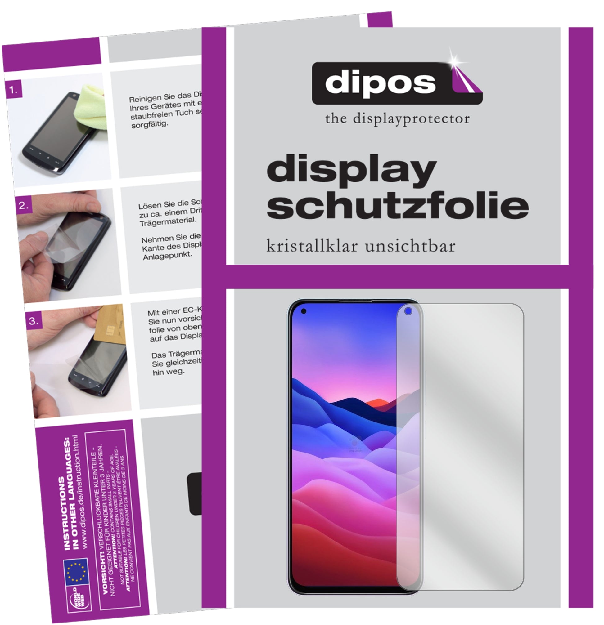 Klare Displayschutzfolie von dipos passend für ZTE Axon 11 SE, präziser Zuschnitt und blasenfrei montiert
