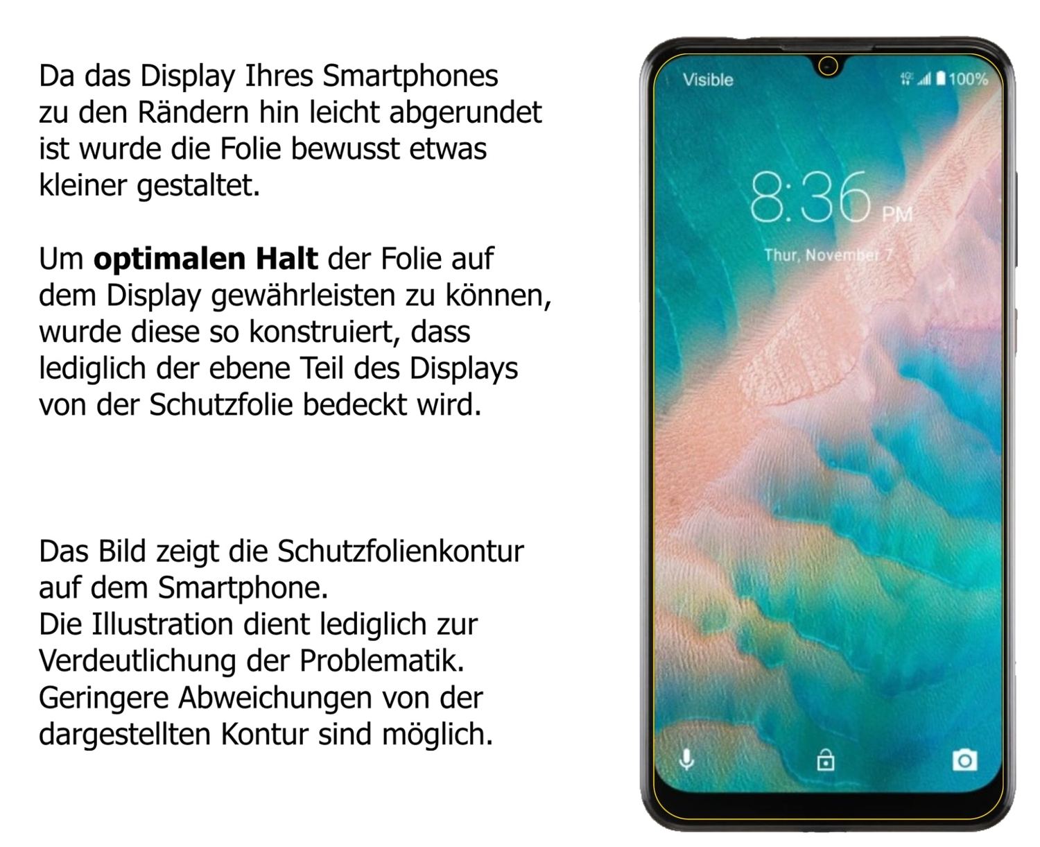 Schutzfolie mit optimaler Passform, zur Verwendung mit Hüllen geeignet
