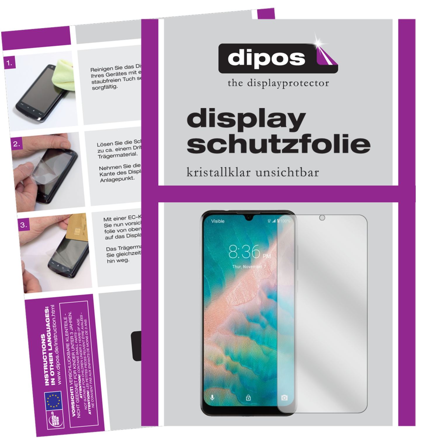 Klare Displayschutzfolie von dipos passend für ZTE Blade 10 Prime, präziser Zuschnitt und blasenfrei montiert