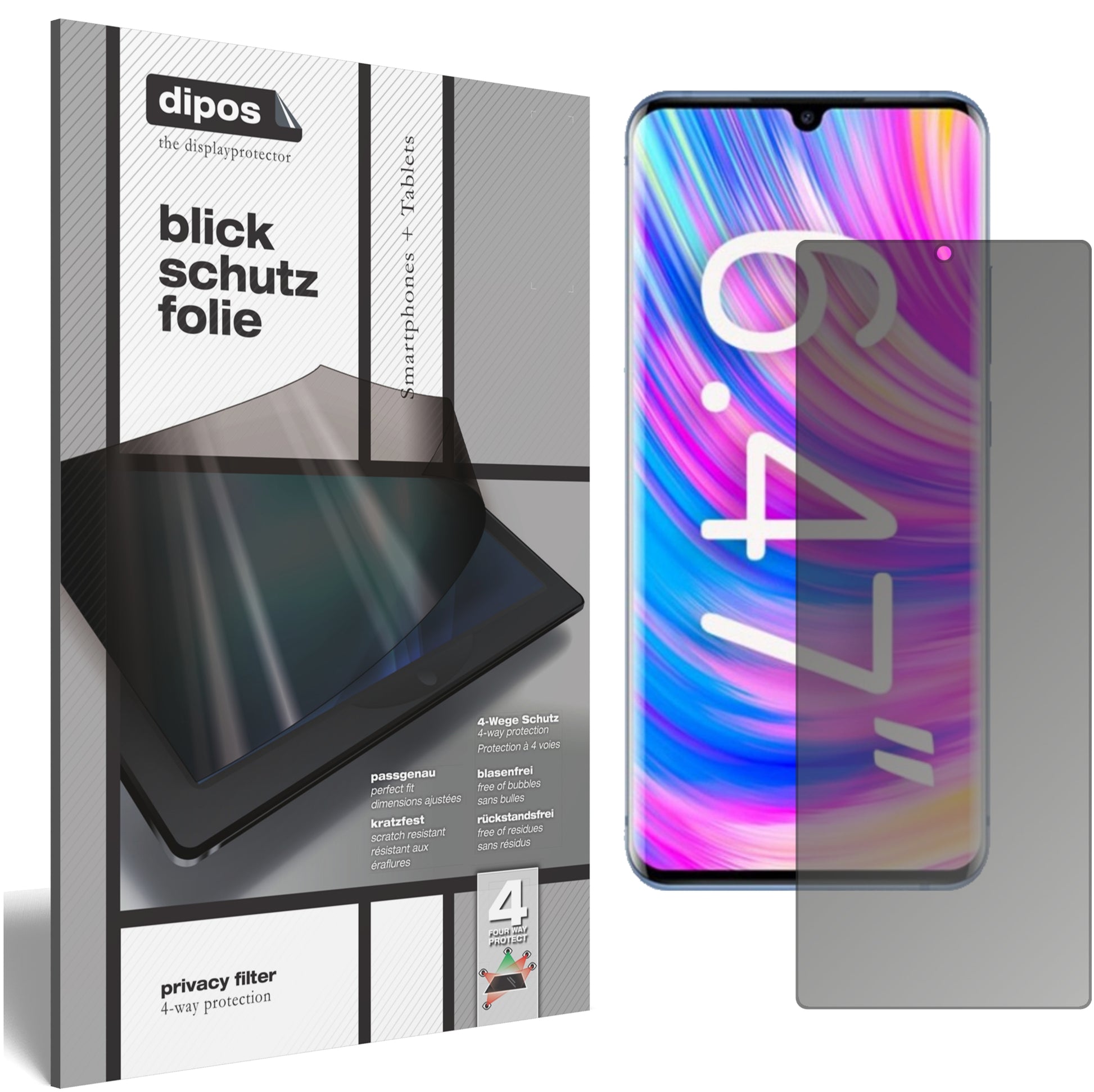 Blickschutzfolie von dipos passend für ZTE Blade 20 Pro 5G, präziser Zuschnitt und blasenfrei montiert