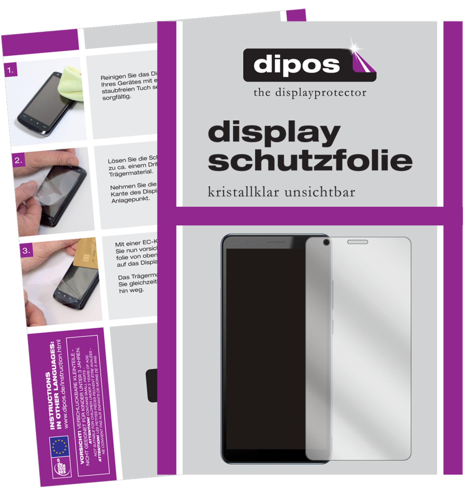 Klare Displayschutzfolie von dipos passend für ZTE Blade A31 Plus, präziser Zuschnitt und blasenfrei montiert