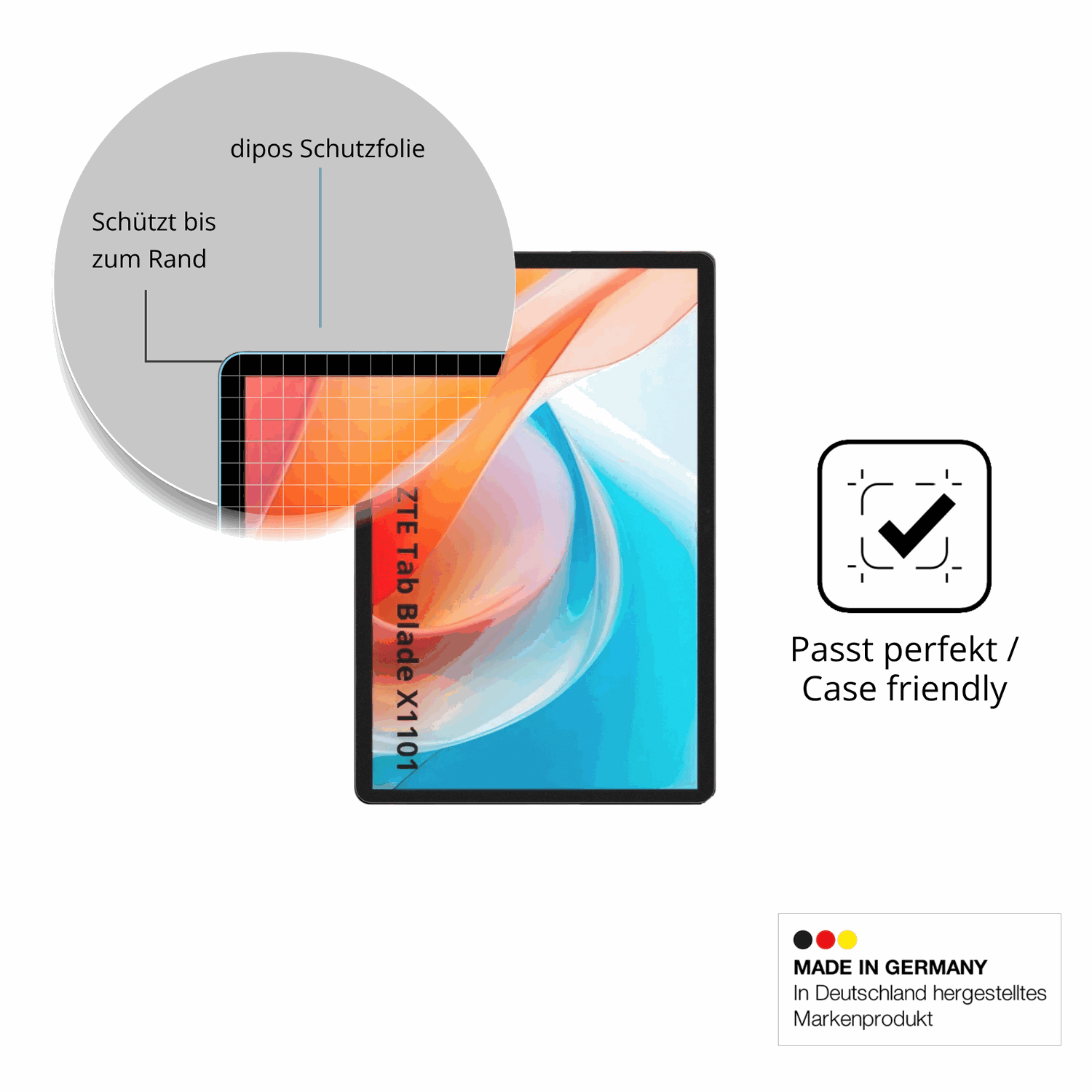 Schutzglasfolie mit optimaler Passform, zur Verwendung mit Hüllen geeignet