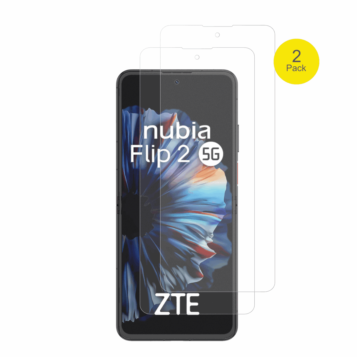 ZTENubia Flip 2 5G mit aufgebrachter dipos Flex Schutzfolie, glasklare Darstellung ohne Einschränkungen