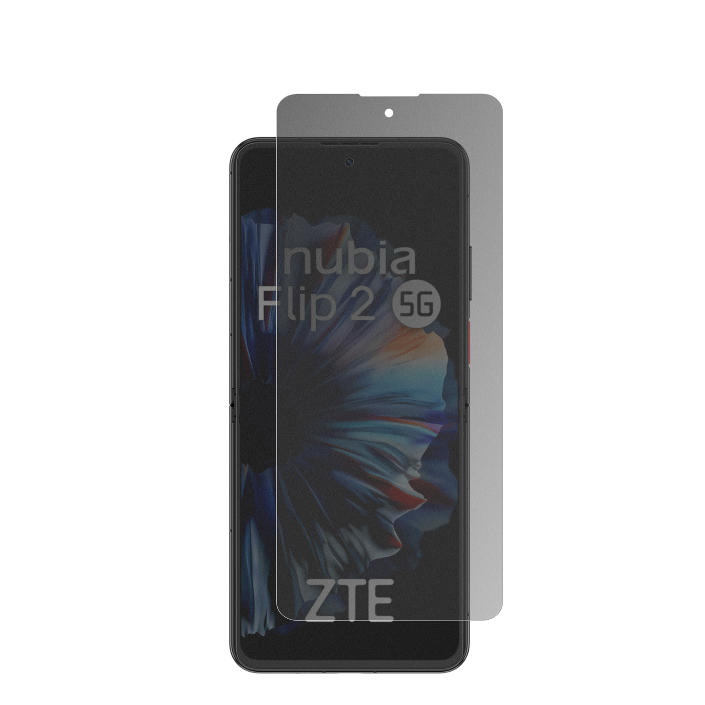 ZTENubia Flip 2 5G mit aufgebrachter dipos Flex Schutzfolie, die seitliche Einblicke blockiert