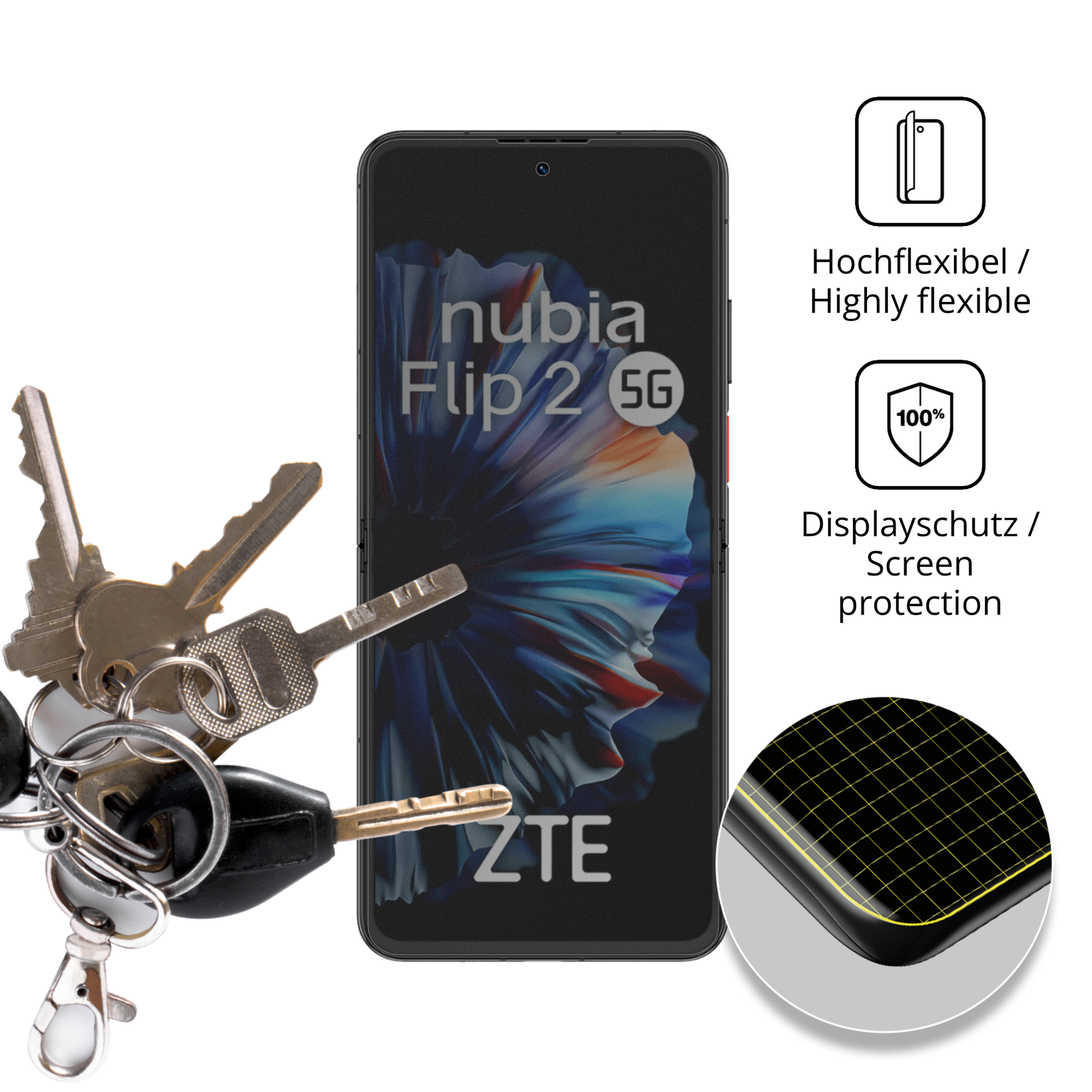 dipos Displayschutz für ZTE Nubia Flip 2 5G, mit Blickschutzfilter und perfekter Passform auch für die Rundungen