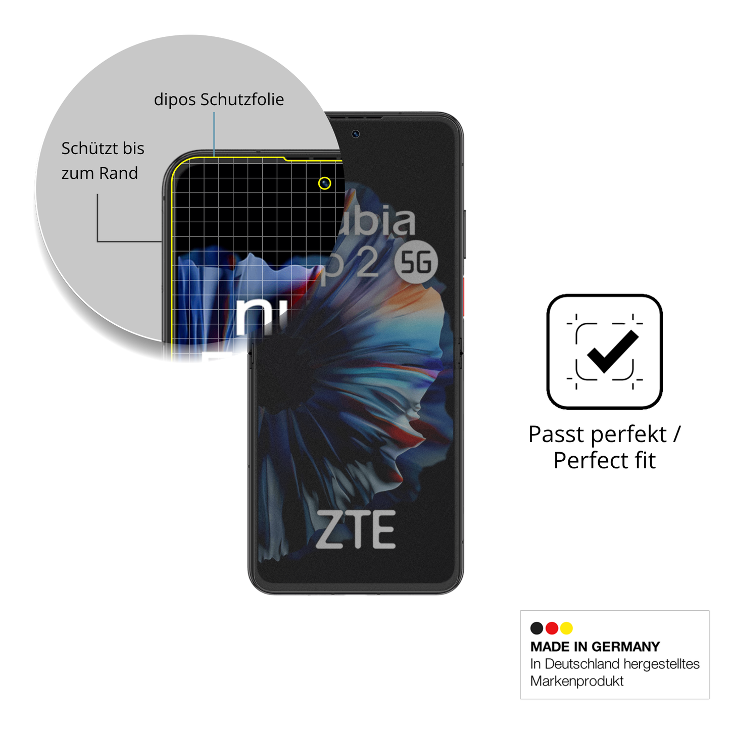 Schutz gegen Kratzer auf dem ZTE Nubia Flip 2 5G Glas durch Schlüssel, Stöße gegen die Tischkante oder Stürze