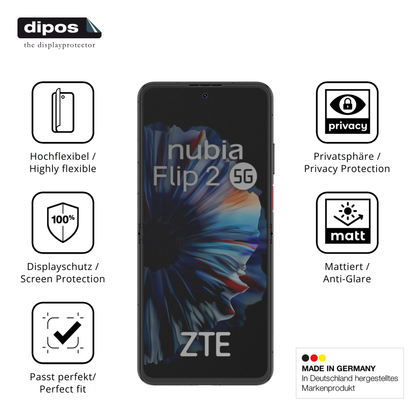 Flexible TPU-Folie passend zugeschnitten für ZTE Nubia Flip 2 5G, mit Privatsphäre-Schutz durch Sichtschutz-Folie
