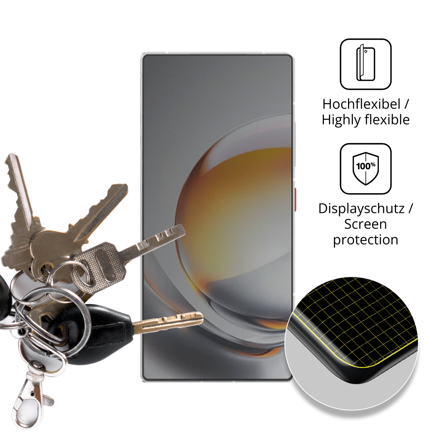 dipos Displayschutz für ztenubia z80 ultra, mit Blickschutzfilter und perfekter Passform auch für die Rundungen