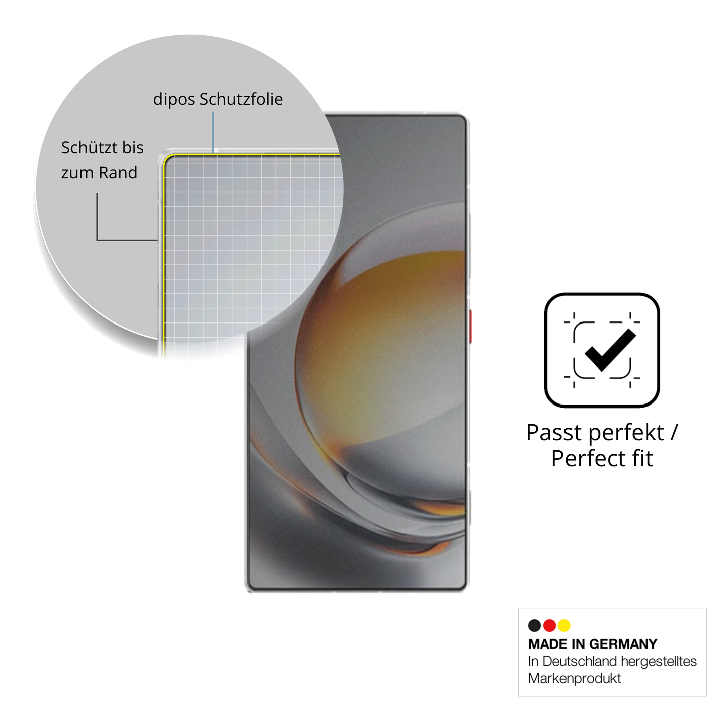Schutz gegen Kratzer auf dem ztenubia z80 ultra Glas durch Schlüssel, Stöße gegen die Tischkante oder Stürze