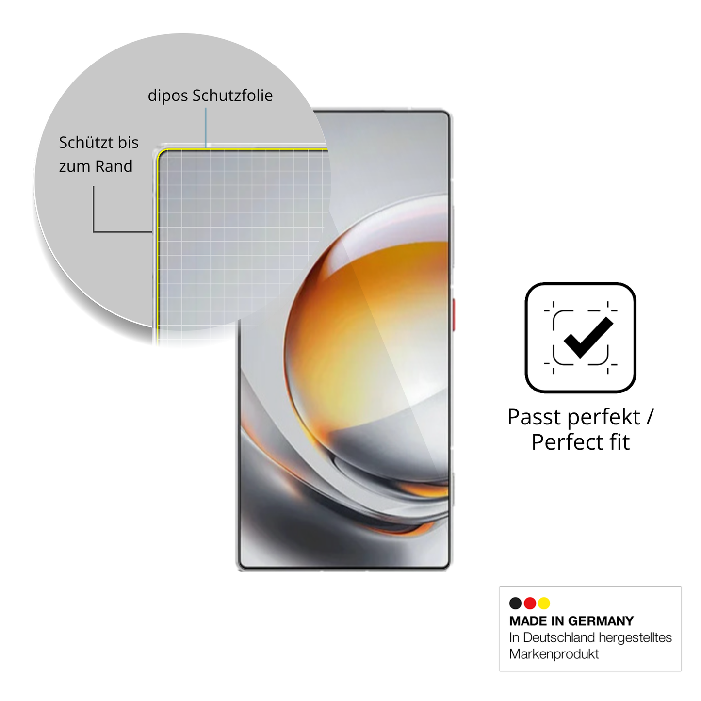 Schutzfolie mit optimaler Passform, zur Verwendung mit Hüllen geeignet