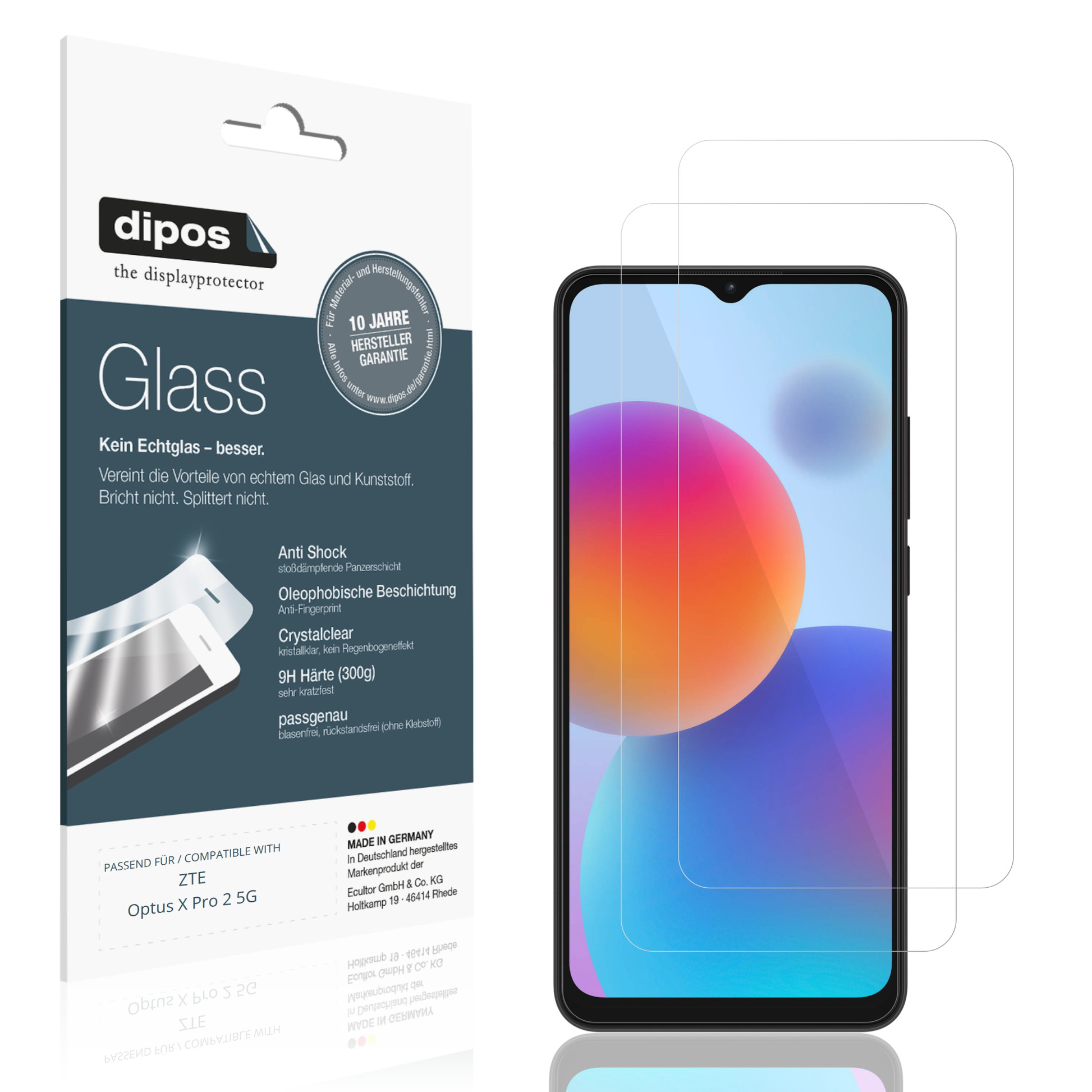 Klare Displayschutzfolie von dipos passend für ZTE Optus X Pro 2 5G, 9H kratzfest und blasenfrei montiert
