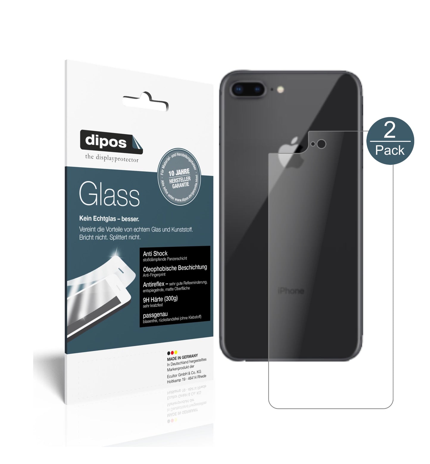 Mattes Panzerglas: Schutz vor Brüchen, Fingerabdrücken und Bildschirmblendung für Apple-iPhone 8 Plus Rückseite
