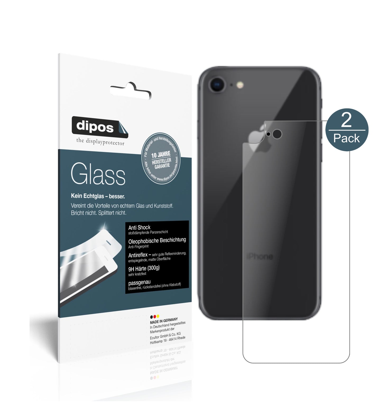 Mattes Panzerglas: Schutz vor Brüchen, Fingerabdrücken und Bildschirmblendung für Apple-iPhone 8 Rückseite