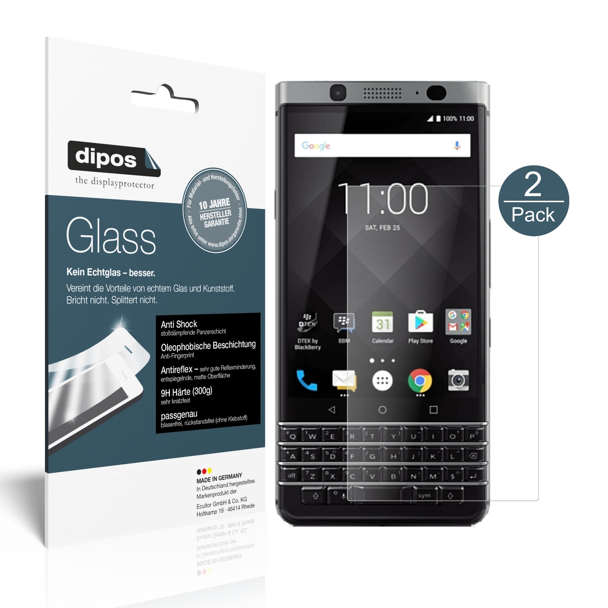 Mattes Panzerglas: Schutz vor Brüchen, Fingerabdrücken und Bildschirmblendung für BlackBerry-KeyOne