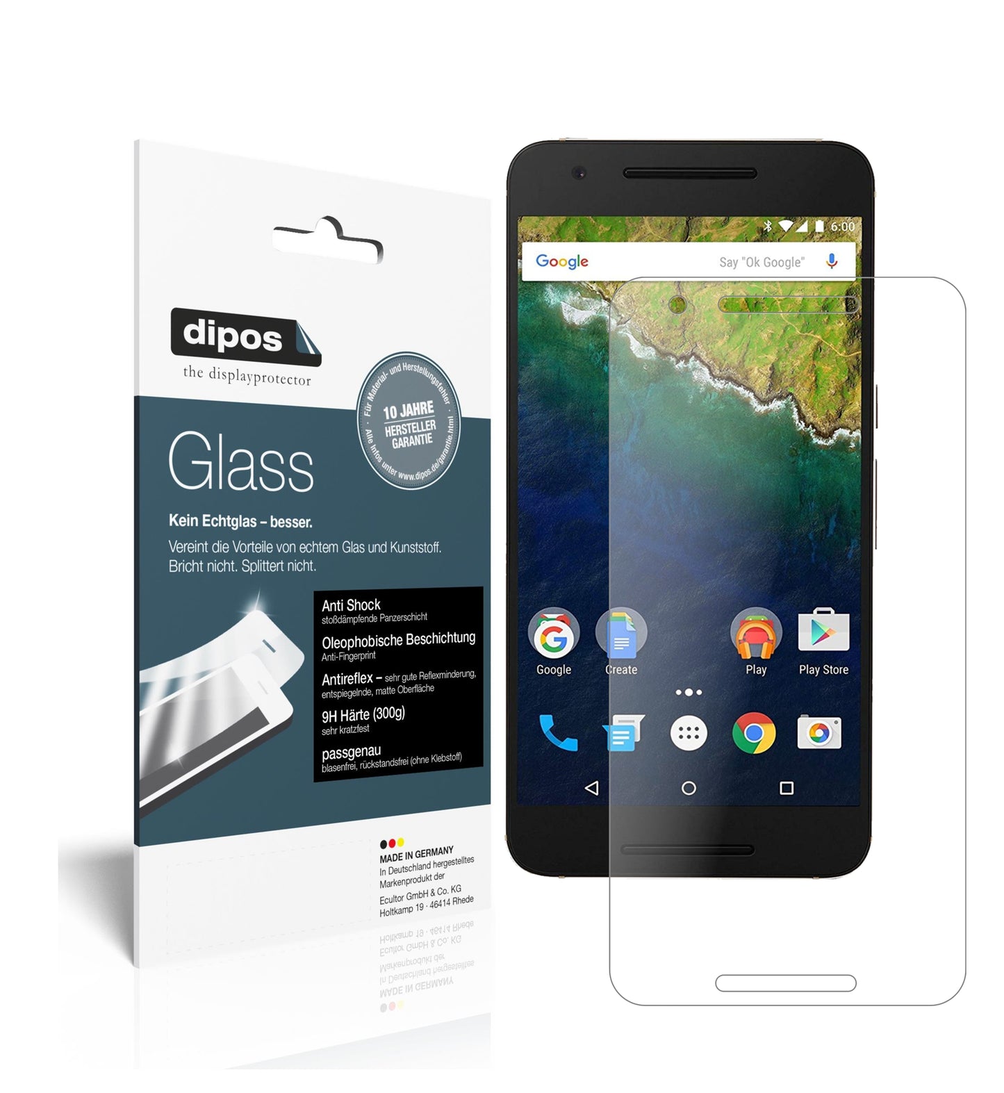 Mattes Panzerglas: Schutz vor Brüchen, Fingerabdrücken und Bildschirmblendung für Google-Nexus 6P