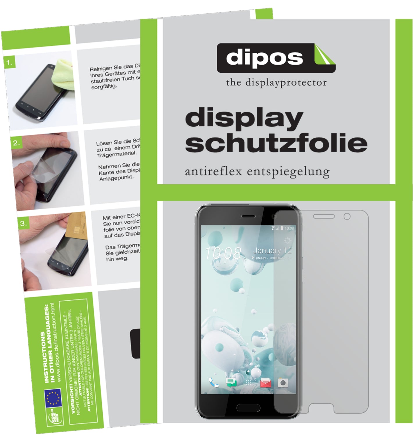 Mattes Panzerglas: Entspiegelte, dünne Folie, Fingerabdruckresistenz und Bildschirmschutz für HTC-U Play