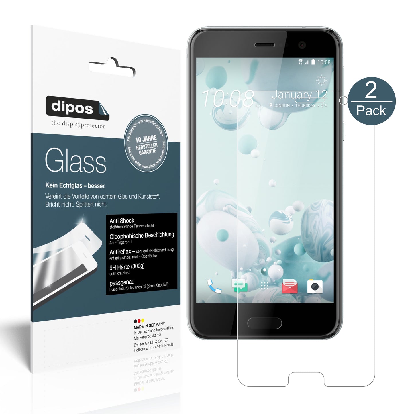 Mattes Panzerglas: Schutz vor Brüchen, Fingerabdrücken und Bildschirmblendung für HTC-U Play