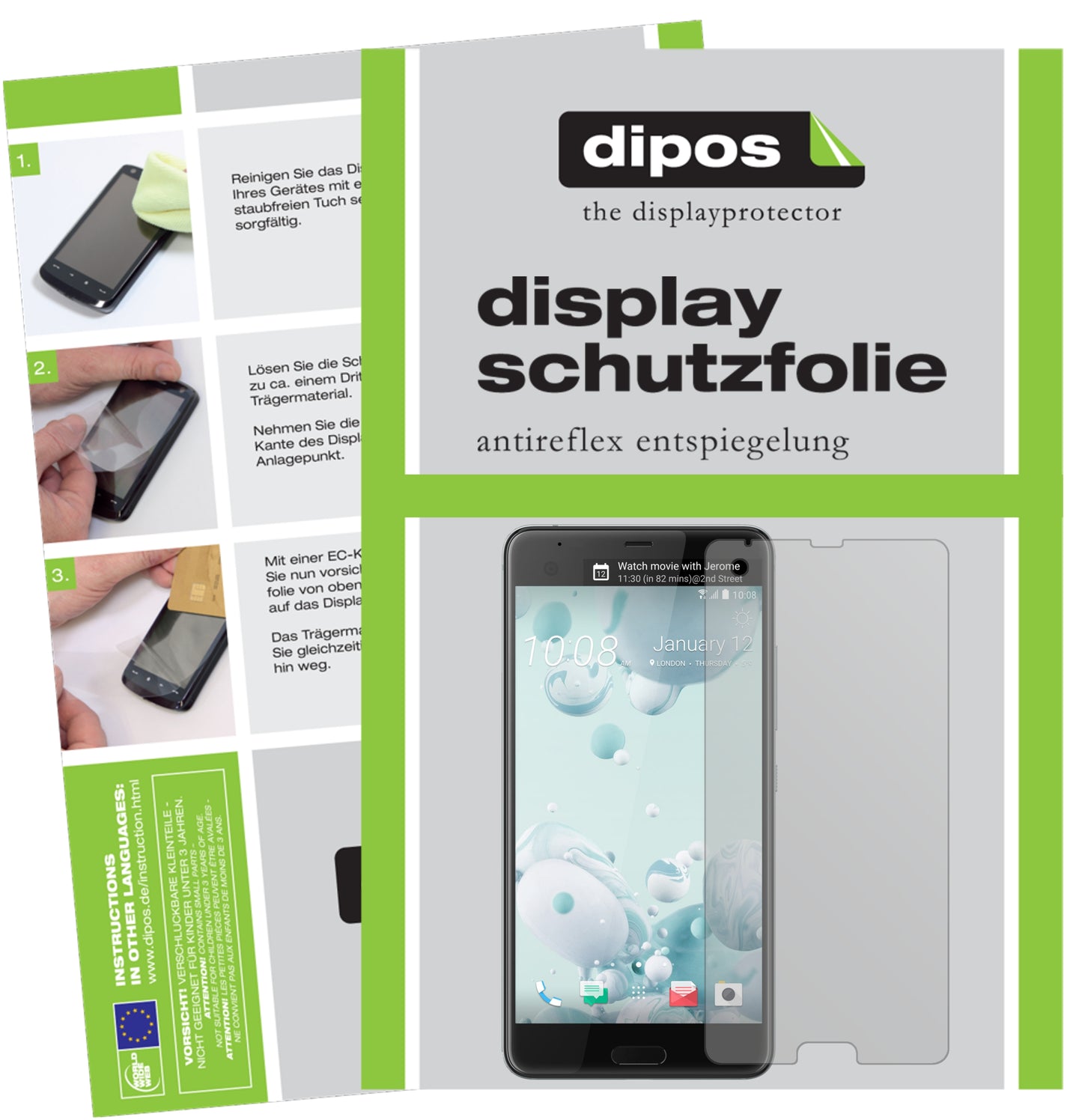 Mattes Panzerglas: Entspiegelte, dünne Folie, Fingerabdruckresistenz und Bildschirmschutz für HTC-U Ultra