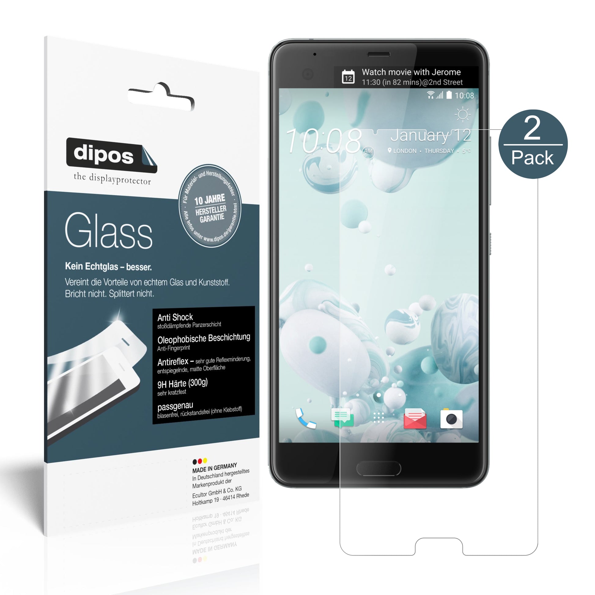 Mattes Panzerglas: Schutz vor Brüchen, Fingerabdrücken und Bildschirmblendung für HTC-U Ultra