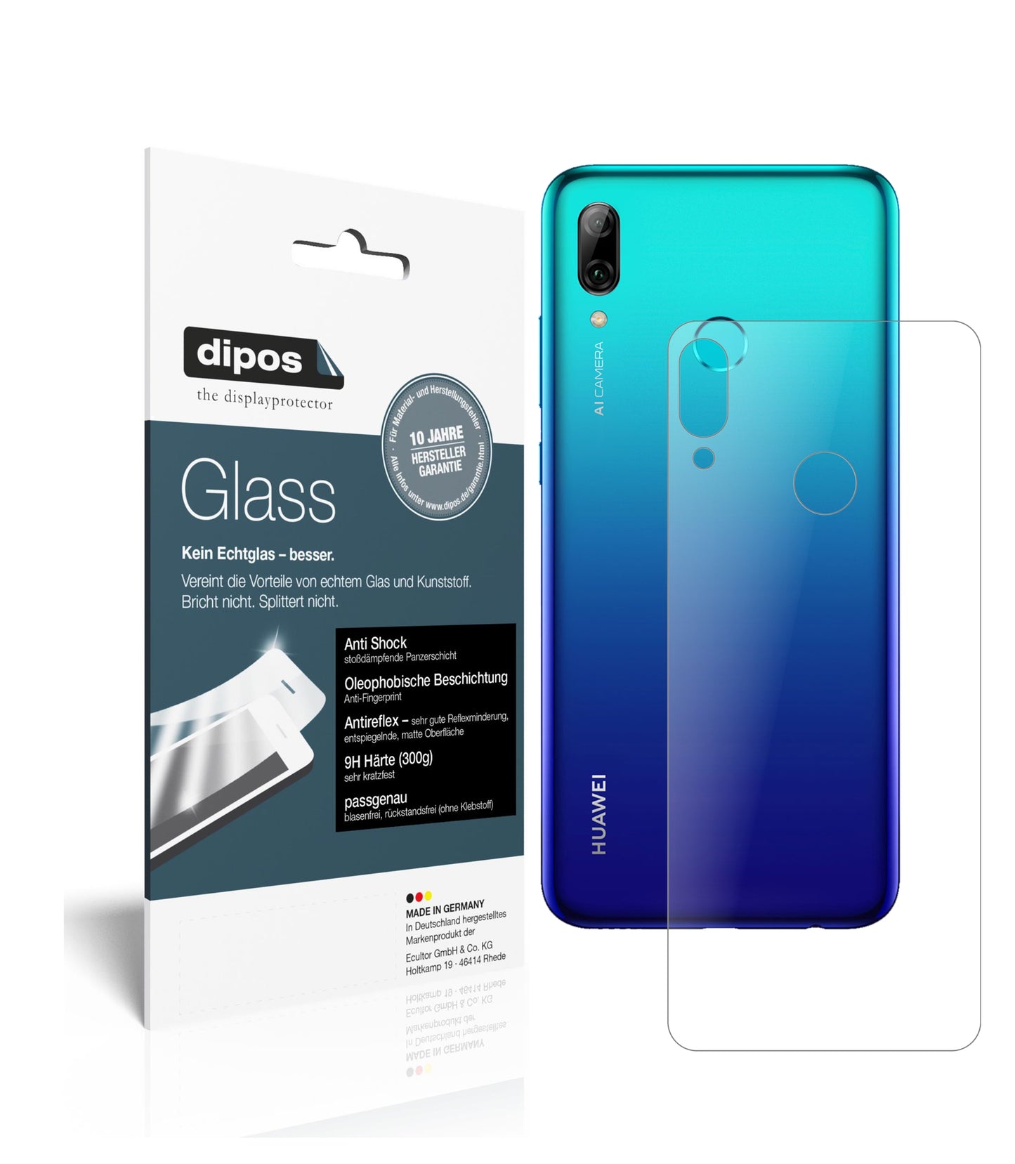 Mattes Panzerglas: Schutz vor Brüchen, Fingerabdrücken und Bildschirmblendung für Huawei-P Smart (2019) Rückseite