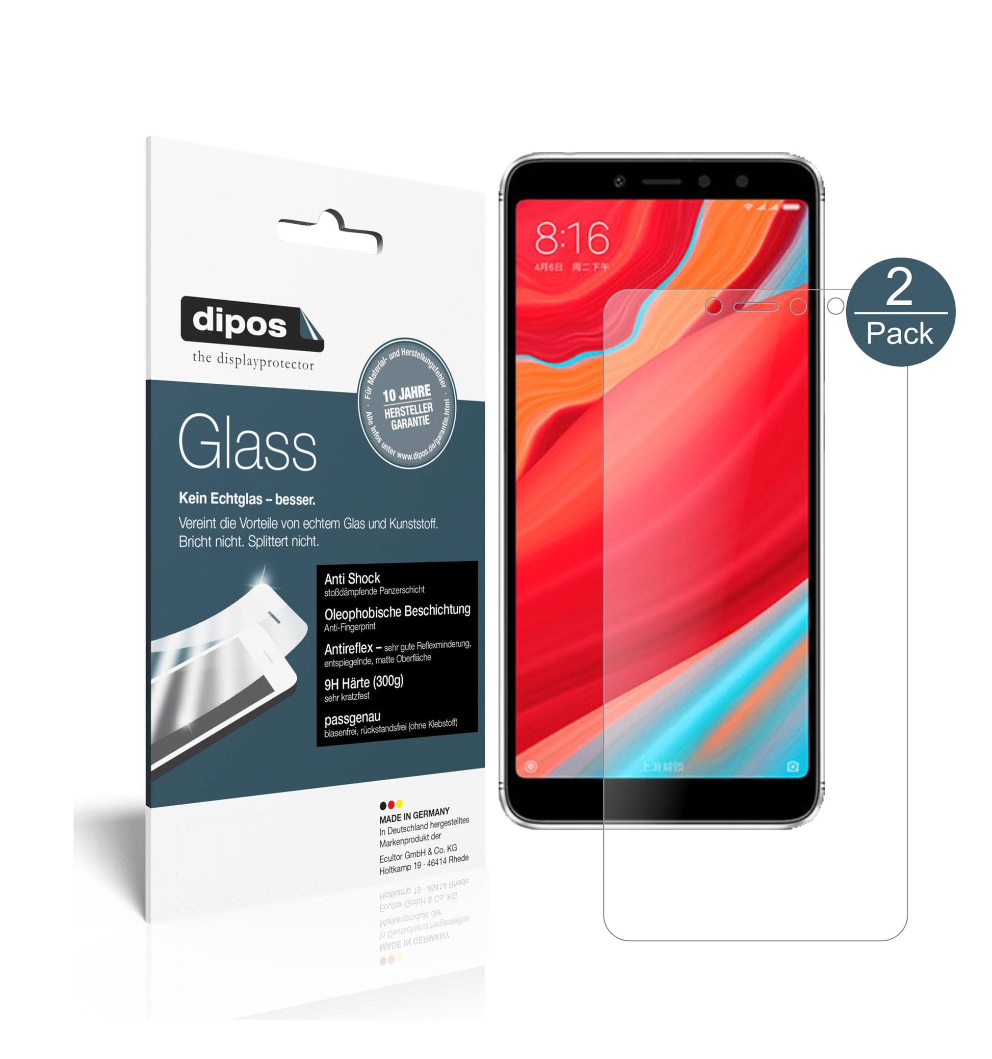 Mattes Panzerglas: Schutz vor Brüchen, Fingerabdrücken und Bildschirmblendung für Xiaomi-Redmi Y2